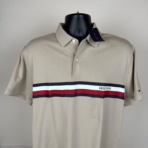 Tommy Hilfiger Mens Tan Beige Chest Stripe Polo Shirt XM04912 250 Large NWT